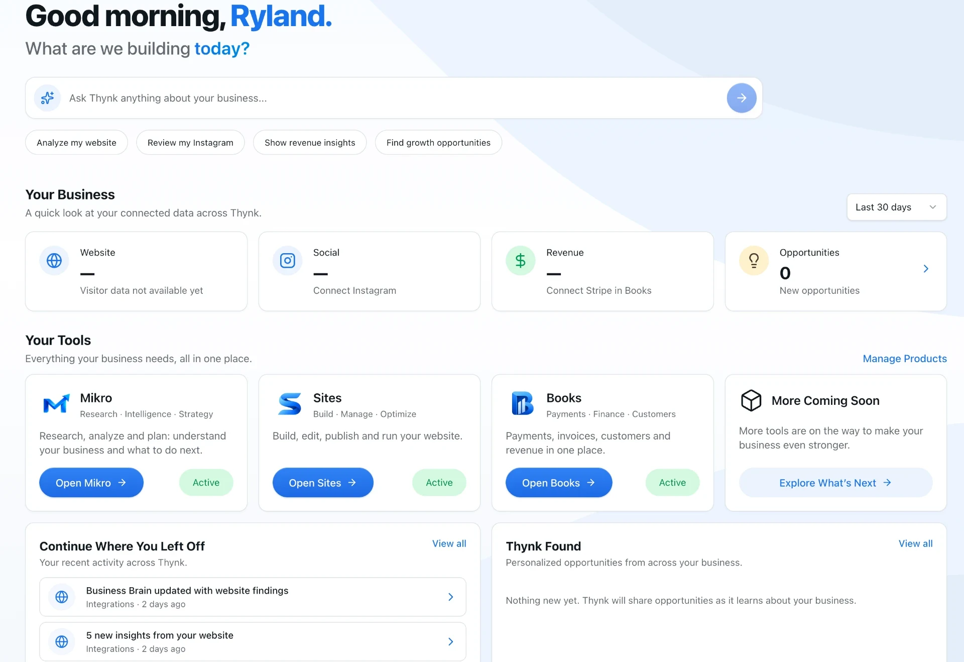 Thynk business platform dashboard